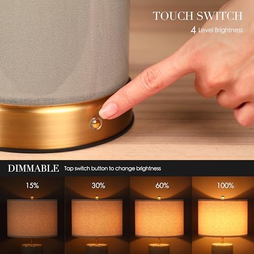 O’Bright Dune - Battery Powered Table Lamp, Rechargeable Cordless Ceramic Lamp, Full-Size 19.5 Inch Height, Dimmable, Smart Safety Protection, Type-C Fast Charging, LED Bulb Included, Stone Grey - Image 3