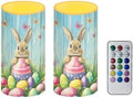 2 Pack Flameless Candles with Timer Remote LED Candles Flickering for Indoor Outdoor Home Decorations Flameless LED Real Wax Lights, Easter Day Bunny Eggs Wood Grain by Merkmak