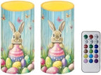 2 Pack Flameless Candles with Timer Remote LED Candles Flickering for Indoor Outdoor Home Decorations Flameless LED Real Wax Lights, Easter Day Bunny Eggs Wood Grain by Merkmak