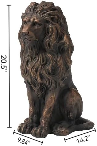 20.5" Brown Lion Statue, Resin Outdoor Guardian Sculpture, Faux Decor - Image 3