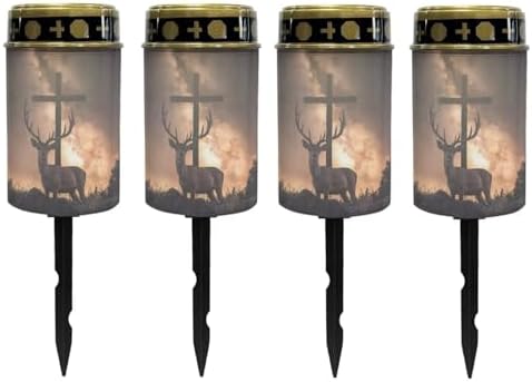 Poceacles 4 PCS Cross Solar Pathway Lights - Outdoor Grave Solar Lights, Waterproof Cemetery Flameless Candles, Brown by Poceacles