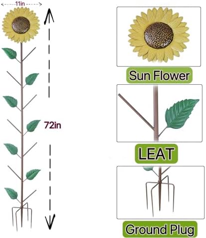 72" H Metal Sunflower Glass Bottle Tree Stake,Wine Bottle Tree,Yard Decor - Image 2
