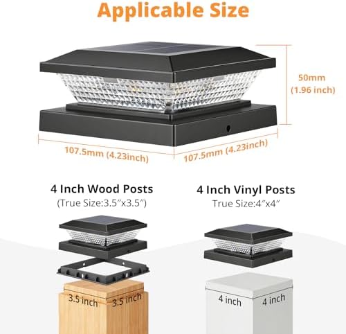 Mlambert 4x4 Solar Post Cap Lights Outdoor 16 Pack, Waterproof Solar Fence Light for Wooden/Vinyl Post, 2 Color Outside Deck Patio Porch Decor, Black - Image 4