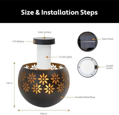 Original Solar Fire Bowl (1-Pack) Outdoor Waterproof Solar Lanterns - Metal Porch Lights with Flickering Flame for Tabletop, Patio, Garden & Landscape Decor (Matte Black) - Image 6