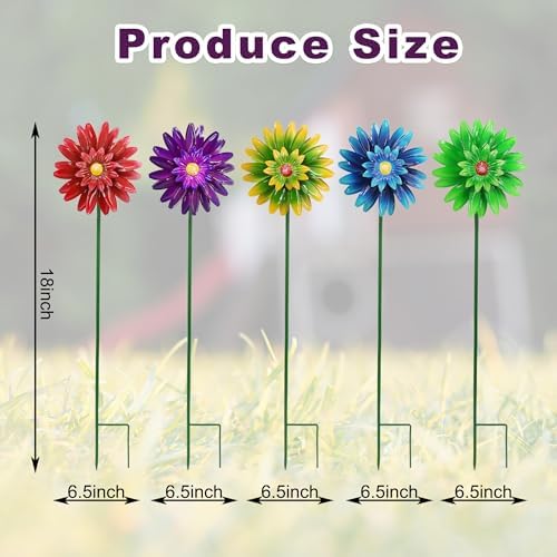 Metal Flower Wind Spinner Garden Stake Yard Art, Lawn Windmill Ornaments - Image 4