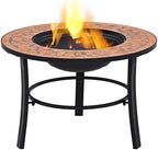 Mosaic Fire Pit Terracotta 26.8" Ceramic Outdoor Steel Bowl with Tabletop for Garden Patio Campfire BBQ - Image 4