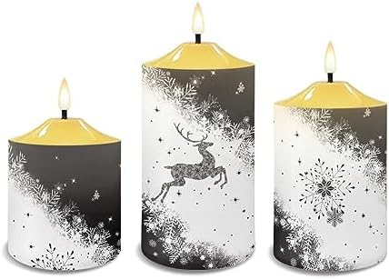 Cozeyat 3 Pieces Flameless Candles with Remote Control, Flickering Romantic Realistic Wax Pillar Tealights, Christmas Snowflake ELK Pattern Flameless Bullet Floating Candles for Christmas - Image 2