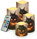 Jack O Lantern Black Cat Battery Operated Candles with Flickering Flame Timer Flameless Fake Pillar Candles Color Changing Led Electric Candles Tea Light for Halloween Party Home Decor by Uorisanigo