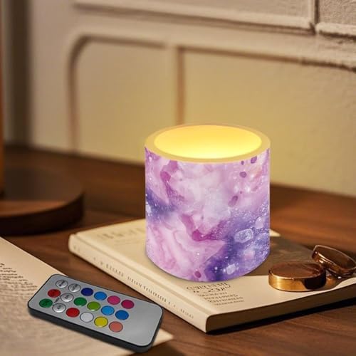Set of 4 Flameless Candles Flickering with Timer, Purple Marble Print Waterproof Outdoor LED Battery Powered Candles with Remote and Timer Control for Meditation Yoga Study - Image 3