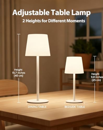Cordless Table Lamp w/Timer Remote, Rechargeable Bedside Mood Lamp(White) - Image 2