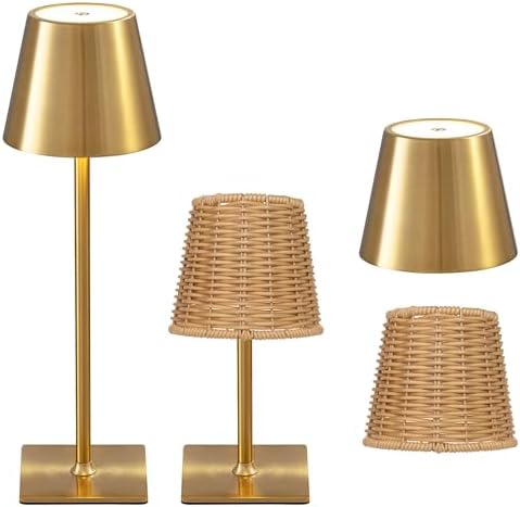 Mr. White Outdoor Waterproof Cordless Set of 2 Rechargeable Portable Top Touch Battery Operated Powered LED Table Lamp Desk Lamp Lights for Restaurant Kitchen Patio Dinner Dining (Gold 2 Pack) by Unknown