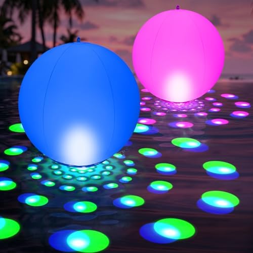 Floating Pool Lights,15" Inflatable Solar Powered Pool Light that Float 2PK by LanPool