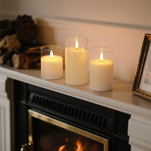 Clear Glass 3-Pack Flameless LED Pillar Candles with Remote - Image 3