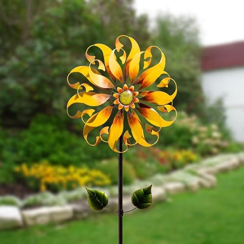 Evergreen Garden 75" H Sunflower Statement Wind Spinner Garden Décor and Accessories for Home and Yard (Spiral Sunflowerl) - Image 4