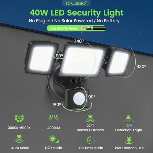 ALUSSO Motion Sensor Outdoor Lights with Remote 40W 4000LM Flood Light 120V - Image 2