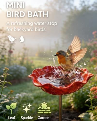 Handmade Metal Flower Garden Stake with Bee Bath & Bird Water Bowl – Decorative Outdoor Yard Art, Butterfly & Pollinator Watering Station, Weather-Resistant Garden Decor Gift(5pcs) - Image 2