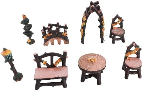 Jiawu Fairy Garden Accessories Set Miniature Table and Chairs 8 PCS for Home Micro Landscape Decoration Resin Material - Image 6