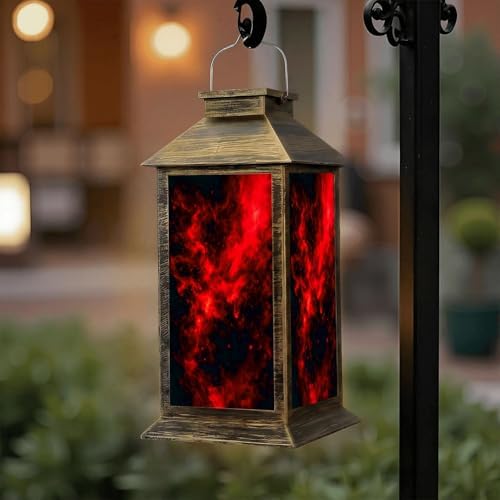 Solar Lantern Outdoor Waterproof Abstract Black Red Acrylic Ink Fantastic Chaotic Swirling Patterns Garden Decor LED Solar Lights Hanging/Tabletop Lamp Gifts for Women Mom for Outside Yard Patio by DERUINVAIO