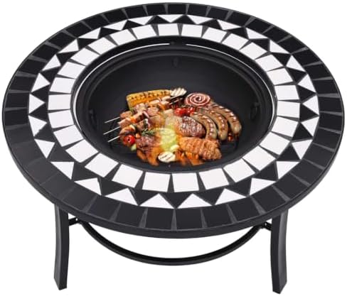 Mosaic Fire Pit - 26.8 in Ceramic Bowl - Steel BBQ Heater - Image 6