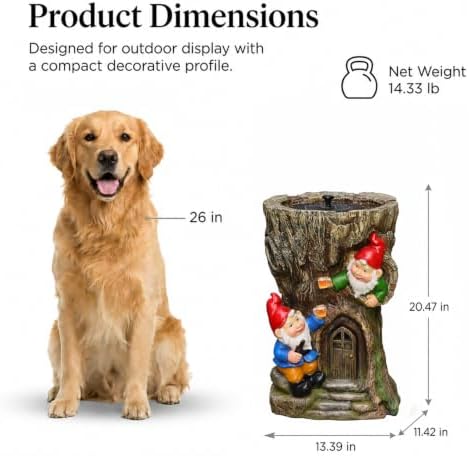 Sunlinua Gnome Outdoor Water Fountain with Solar Pump Tree Stump Waterfall - Image 2