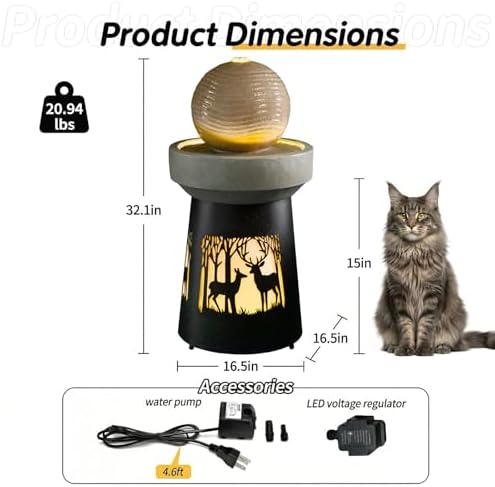 32.1''H Outdoor Barrel Water Fountain with Warm LED Light, Deer Silhouette Decorative Landscape Lantern Lamp, Outdoor Art Décor for Patio Lawn Backyard, Easy Assembly, Grey+Black - Image 3