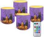 4Pcs Black Cat Pumpkin Flickering Flameless Candles with Remote Battery Operated Halloween Pillar Candles with Timer LED Elictric Pillar Tealights for Party Banquet Home Decorations by Merkmak
