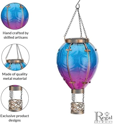 Regal Art & Gift Hot Air Balloon Solar Lantern – Hanging Solar-Powered LED Lights, Waterproof Portable Decorative Outdoor Lamp Made of Metal & Glass for Garden, Patios & Pathway – Blue (Small) - Image 5