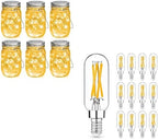 Bundle－－2 Items：Mason Jar Solar Lights -30 LED, 6 Pack Hanging Solar Lanterns Bundle with 12 Pack E12 LED Edison Bulbs,4W Equal 40W e12 Candelabra Bulbs by Mlambert