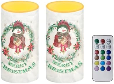 Set of 2 Flameless Candles Bulk Christmas Snowman Battery Operated Candles with Timer Remote LED Pillar Lights for Dining Table Lanterns by Merkmak