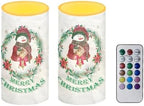 Set of 2 Flameless Candles Bulk Christmas Snowman Battery Operated Candles with Timer Remote LED Pillar Lights for Dining Table Lanterns by Merkmak