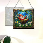 Swinging Garden Gnome Stained Glass Suncatcher – Square Hanging Window Panel for Home or Greenhouse – Whimsical Glass Art Gift for Garden Lovers, Christmas, Halloween, Father Days 5tGEG5 - Image 4