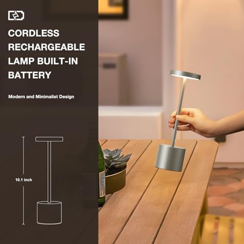 Kakanuo Grey Rechargeable Cordless Lamp - Touch Control, 3 Color Temperature, Wireless Battery Operated Lamps, Stepless Dimmable, Set of 2 - Image 6