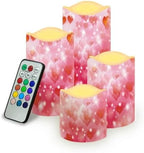 Pink Heart Flameless Candles with Remote Timer Battery Operated Fake Candles Color Changing Electric Pillar LED Candles Bulk Set of 4 Valentine's Day Decoration by Uorisanigo