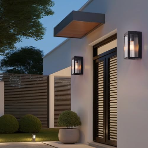 Cerdeco 9" Modern Outdoor Wall Light with Striped Tempered Glass,2 Pack - Image 7
