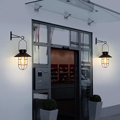pearlstar Solar Lanterns Outdoor Metal Solar Powered Hanging Lights Waterproof for Wall Barn Yard Garden Patio Garage Balcony Porch Fence Decor, Warm White Edison Bulb (Black-2pack) - Image 4