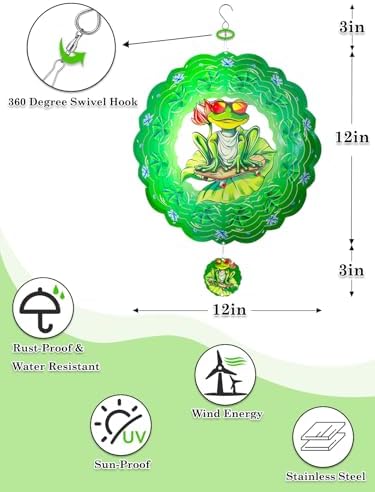 Frog Wind Spinners Outdoor Garden Decor for Outside - 12 Inch 3D Stainless Steel Metal Wind Spinners - Frog Gardening Gifts for Women, Yard Decorations Outdoor Hanging Decor - Image 3