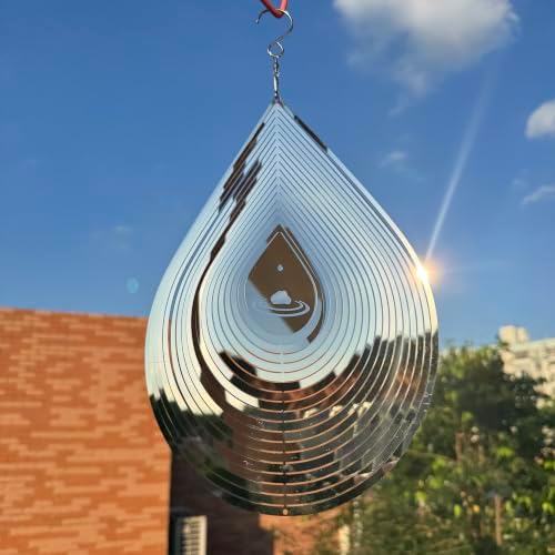 Hanging Wind Spinners,3D Water Droplets Shape Highly Reflective Stainless Steel Outdoor Garden Decor, Decorations to Scare Away Yard Birds 11.4inch 2Pcs - Image 2