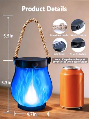 4 Pack Solar Lanterns Outdoor Waterproof Blue Solar Halloween Flame Lights - Image 3