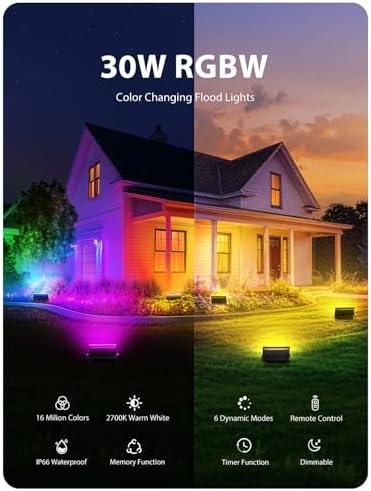 Onforu RGBW LED Flood Light DIY Color Changing Uplights with Remote, 6 Pack - Image 2
