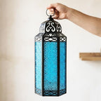 Vela Lanterns Decorative Indoor Candle Holder Table Centerpieces - Moroccan Hanging Outdoor Patio & Porch Home Decor, Turkish Floor Lamp for Wedding, Ramadan (Extra Large 16", Blue Glass) - Image 3