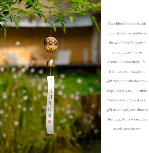 Handmade Bamboo Copper Wind Chime, Soft Healing Zen Sound, Rustic Hanging Windchime for Indoor Outdoor Home Patio Garden Wall Decor, Meditation Stress Relief Gift for Family Friends Men Women - Image 2