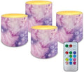 Set of 4 Flameless Candles Flickering with Timer, Purple Marble Print Waterproof Outdoor LED Battery Powered Candles with Remote and Timer Control for Meditation Yoga Study by YUVAMAGIMO