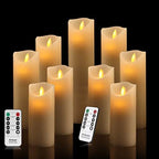 antizer Flameless Candles Set of 9 Ivory Dripless Real Wax Pillars Include Realistic Dancing LED Flames and 10-Key Remote Control with 24-Hour Timer Function 400+ Hours By 2 AA Batteries by Antizer