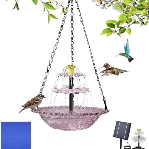 Solar Cascade Hanging Bird Bath Fountain Solar Powered Birdbath Water Fountain Pumps Dispenser Outdoors Decor Hummingbird Bath Shower Bowl Kit Garden Gift Yard Patio Backyard Decoration (Purple) by Unknown