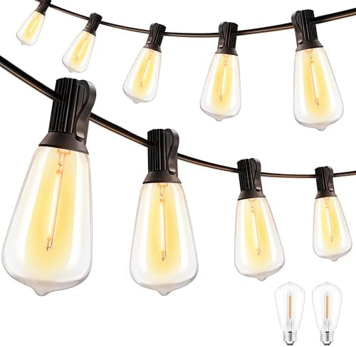 Ollny 155FT Outdoor String Lights, Shatterproof Connectable Patio Lights with 60 ST38 Edison LED Bulbs, 2200K Warm White Waterproof String Lights for Outside Backyard, Gazebo, Porch, Balcony, Bistro by Ollny