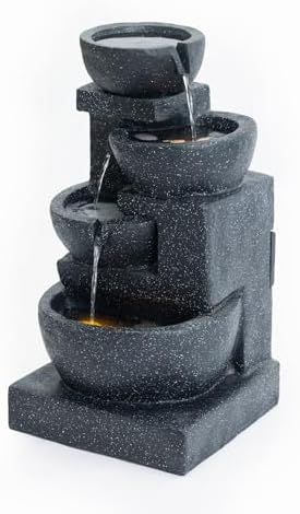 29" H Terrazzo Style Outdoor Water Fountain, 4-Tier Cascading Bowls with Stacked Stone Design and LED Lights, Freestanding Resin Water Feature for Garden Patio Porch - Image 5