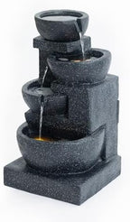 29" H Terrazzo Style Outdoor Water Fountain, 4-Tier Cascading Bowls with Stacked Stone Design and LED Lights, Freestanding Resin Water Feature for Garden Patio Porch - Image 5