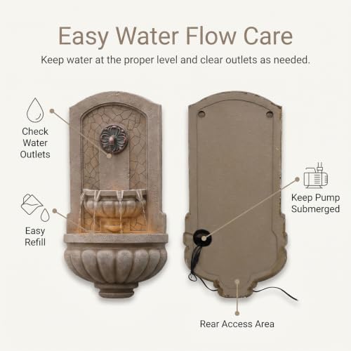 Bumilgar Wall Mounted Water Fountain, European-Style Rustic Grey Beige - Image 5