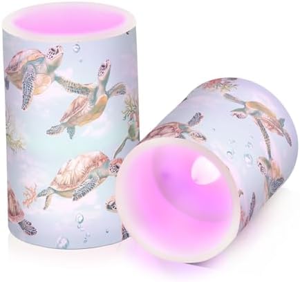 Cartoon Sea Turtle Teal Flameless Outdoor Candles with Timer Electronic Lights Electric Led for Valentine Battery Operated Votive 2-Piecing Set - Image 2