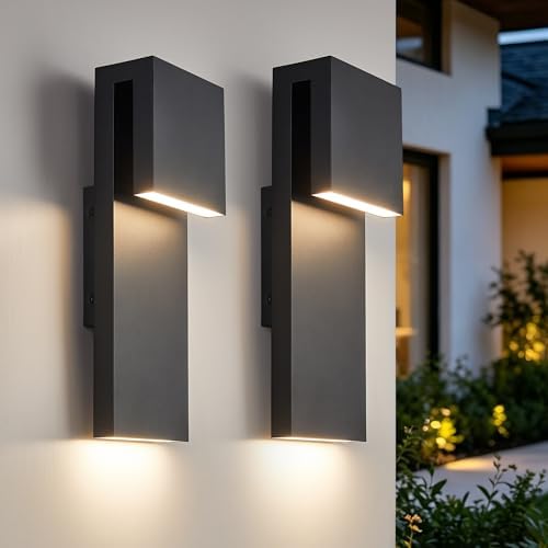Tarentlight Modern Porch Lights with 2 Pack,Outdoor Indoor Integrated LED Wall Lights,2-Light Total 17W,3000K, Textured Black Finish,Outside Lights Waterproof for House Front Door Patio Garage by TarentlightOutdoorLighting